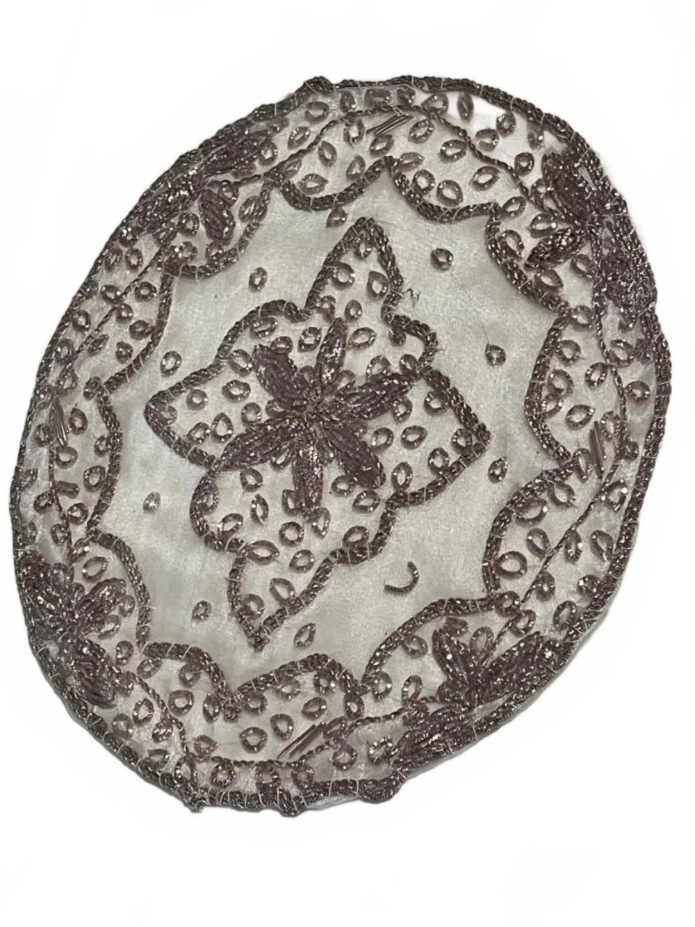 Framed Silver Lace and Beaded Antique Doily Wall Art - Home Accents